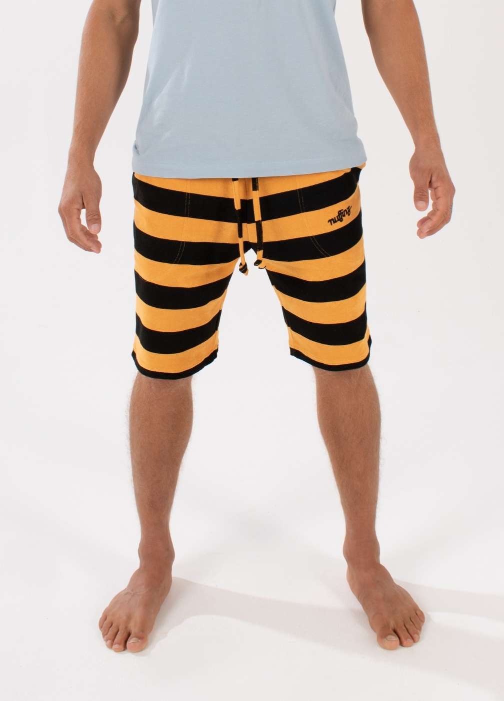 nuffinz striped shorts - GOLDEN NUGGET TOWEL SHORTS ST - 100% organic cotton - terry cloth - comfortable shorts for men - closeup front